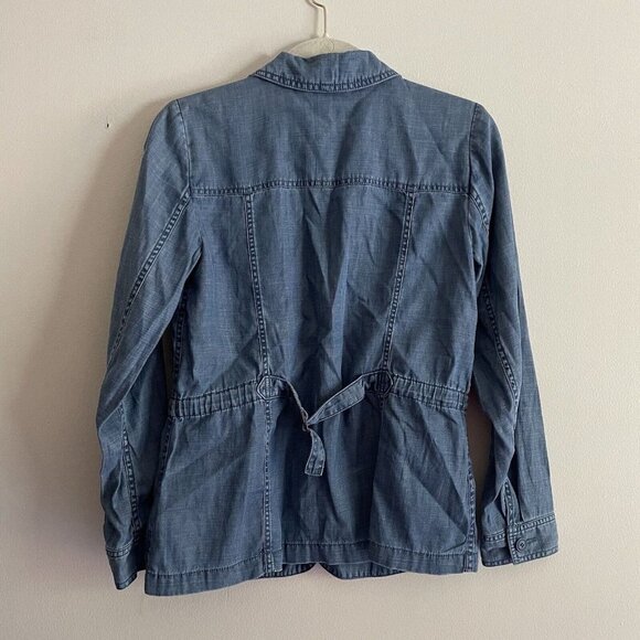 Talbots XS Linen Blend Chambray Button Up Patch Pockets Casual Utility Jacket - Picture 10 of 11